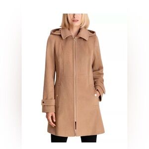 Michael Kors Womens Hooded Wool Blend Coat Medium Color Tan